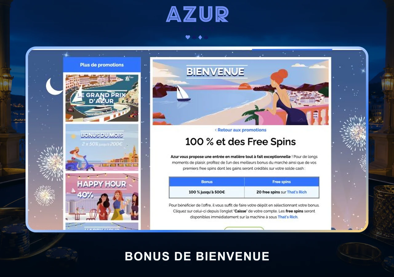 Bonus de bienvenue Azur Casino