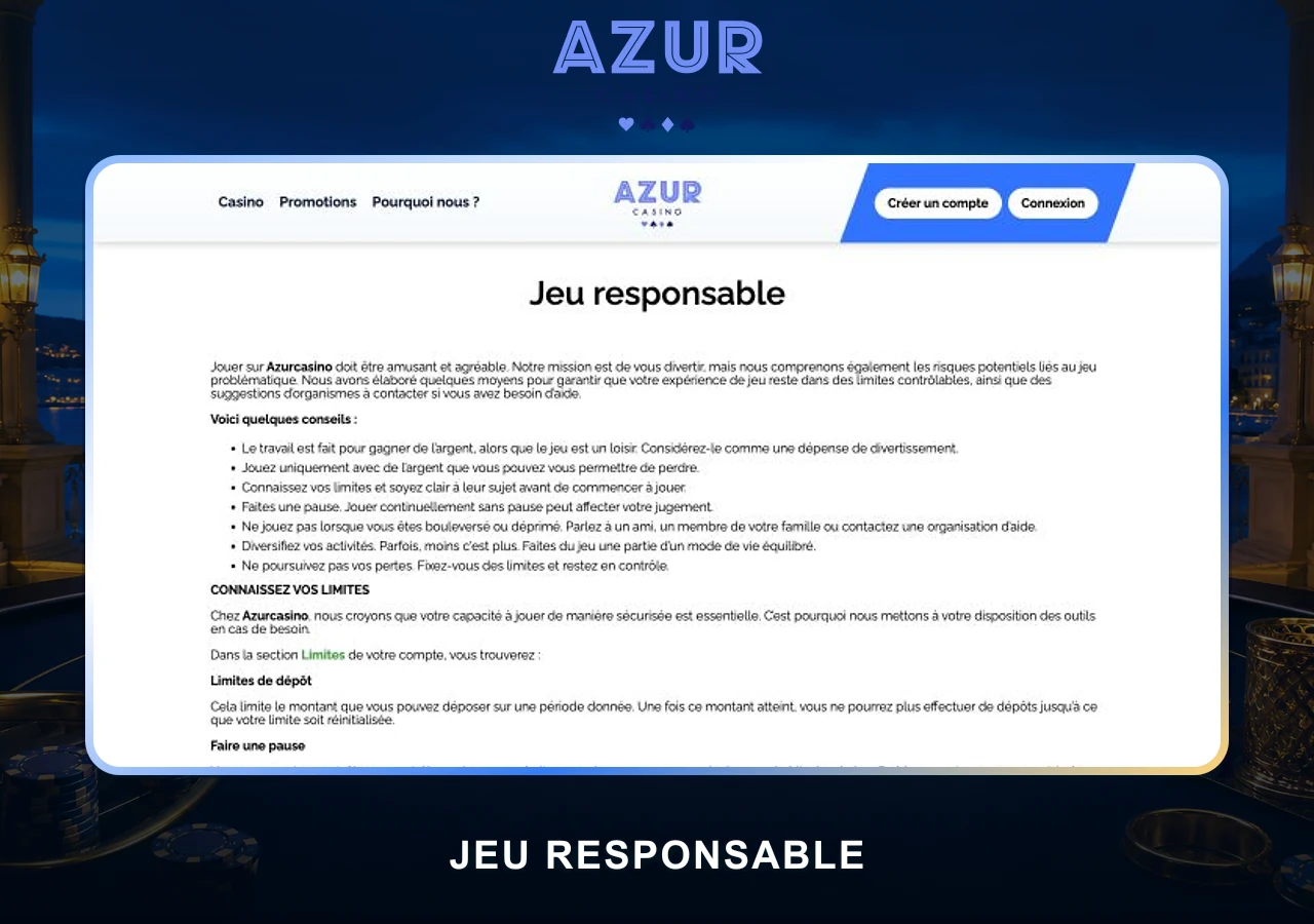 Jeu responsable Azur Casino