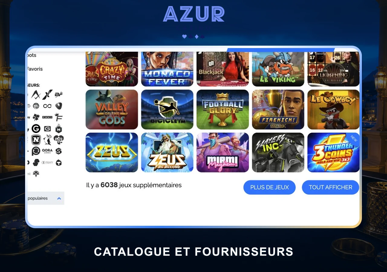 Fournisseurs Azur Casino